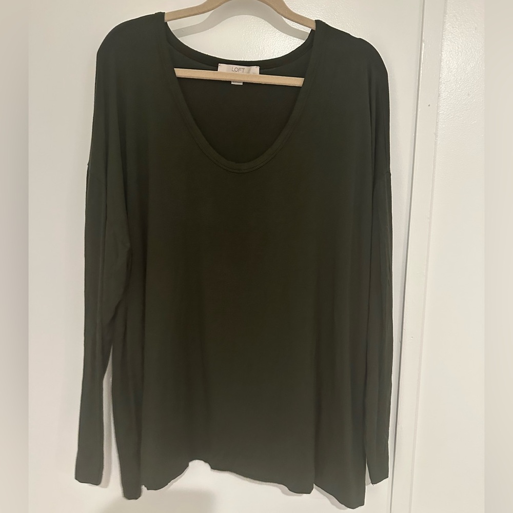 LOFT 20/22 Plus Dark Green Long Sleeve Blouse